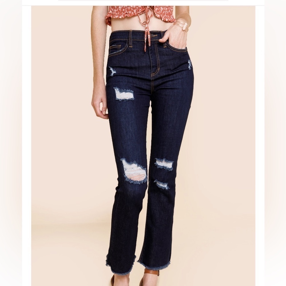 Harper Heritage Distressed Cropped Kick Jeans 27